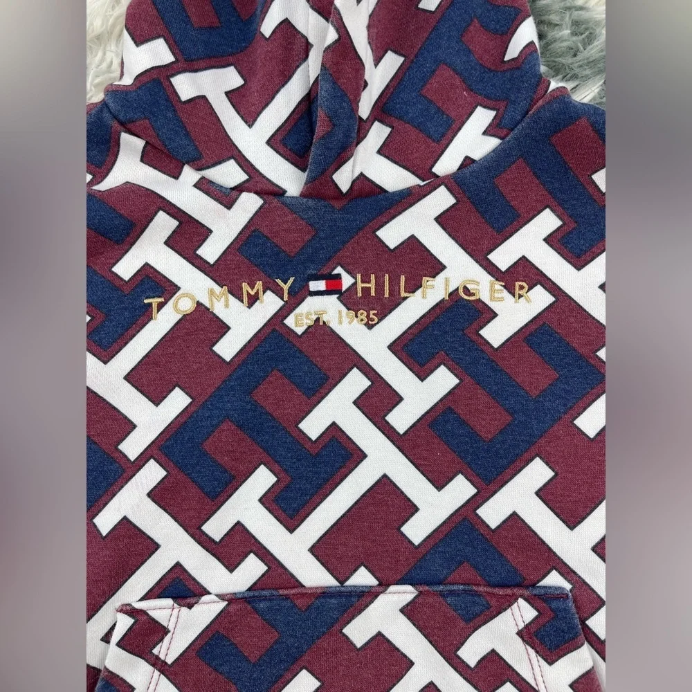 Tommy Hilfiger Kids Boy Multi-Color Monogram Print Hoodie Sweatshirt Size XS 4-5